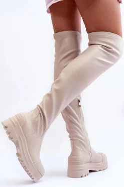 Wysokie Kozaki Na Suwak Beżowe Dudesa