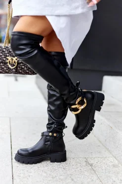 Wysokie Kozaki Z Ozdobnym Elementem Czarne Masha