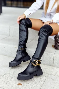 Wysokie Kozaki Z Ozdobnym Elementem Czarne Masha