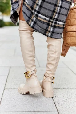 Wysokie Kozaki Z Ozdobnym Elementem Beżowe Masha