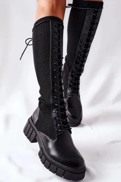 Wysokie Kozaki ze Skarpetą Czarne Monteri