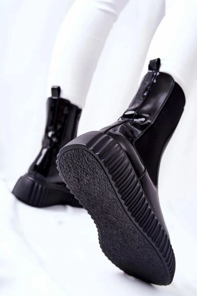 Wysokie Lakierowane Botki Na Platformie Czarne Sereia