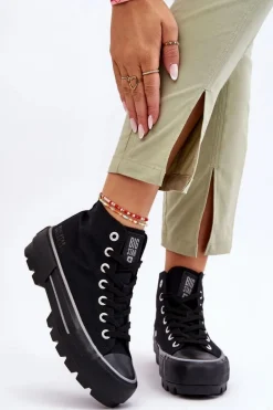 Wysokie Materiałowe Trampki Na Platformie Big Star LL274155 Czarne