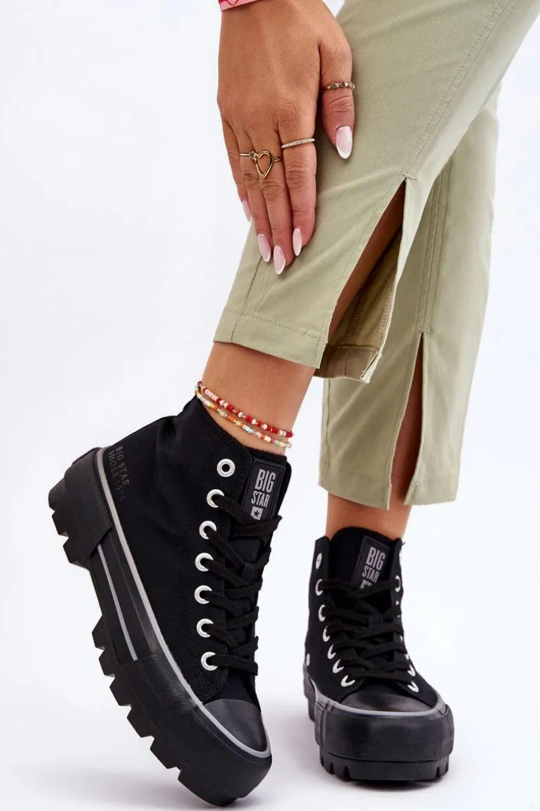 Wysokie Materiałowe Trampki Na Platformie Big Star LL274155 Czarne
