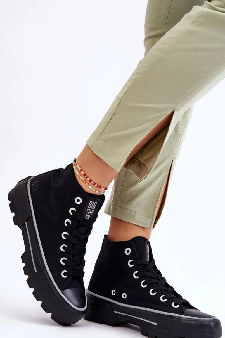 Wysokie Materiałowe Trampki Na Platformie Big Star LL274155 Czarne
