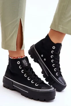 Wysokie Materiałowe Trampki Na Platformie Big Star LL274155 Czarne