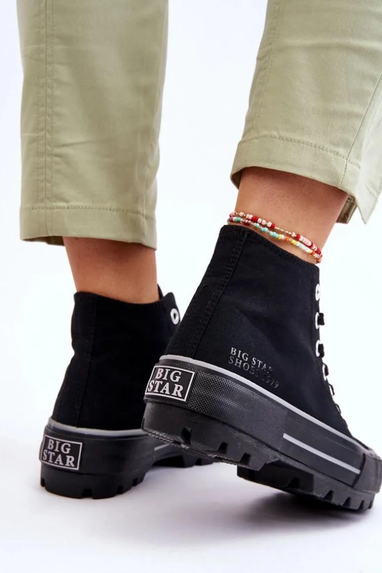 Wysokie Materiałowe Trampki Na Platformie Big Star LL274155 Czarne