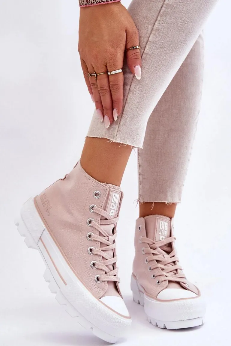 Wysokie Materiałowe Trampki Na Platformie Big Star LL274157 Nude