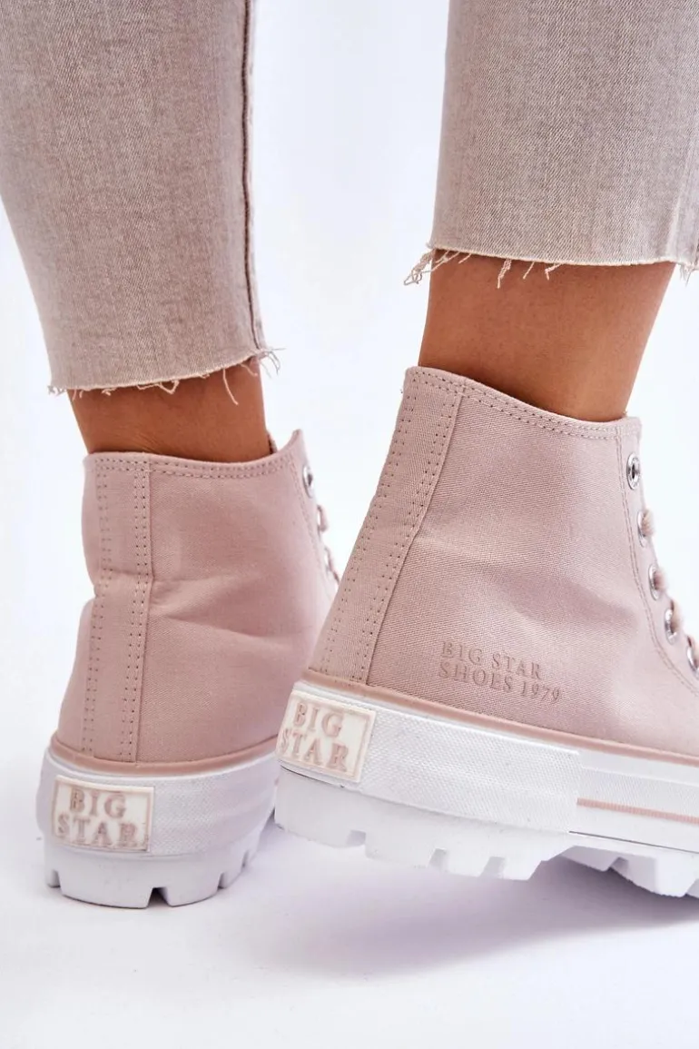 Wysokie Materiałowe Trampki Na Platformie Big Star LL274157 Nude