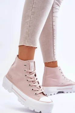 Wysokie Materiałowe Trampki Na Platformie Big Star LL274157 Nude