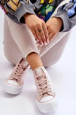 Wysokie Materiałowe Trampki Na Platformie Big Star LL274157 Nude