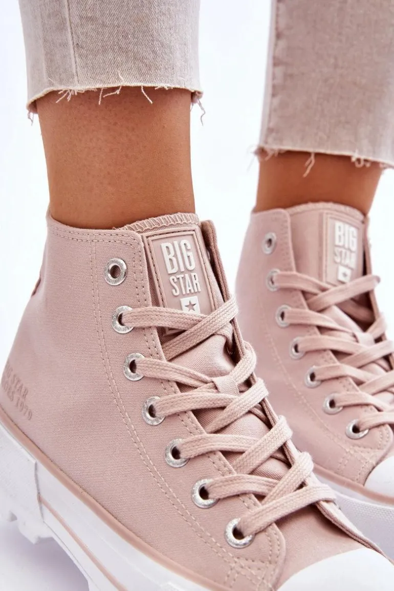 Wysokie Materiałowe Trampki Na Platformie Big Star LL274157 Nude