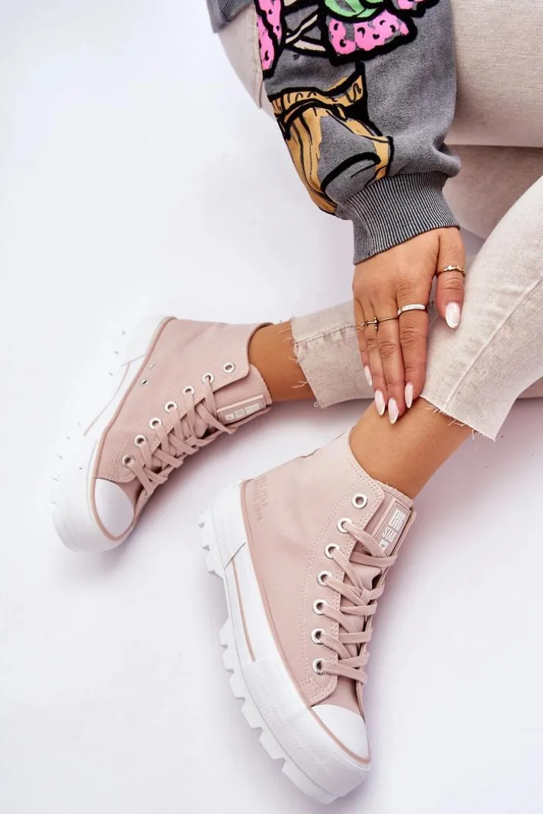 Wysokie Materiałowe Trampki Na Platformie Big Star LL274157 Nude