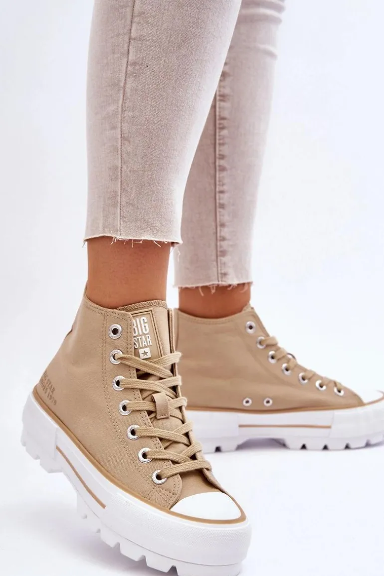 Wysokie Materiałowe Trampki Na Platformie Big Star LL274160 Beżowe