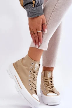Wysokie Materiałowe Trampki Na Platformie Big Star LL274160 Beżowe