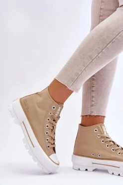 Wysokie Materiałowe Trampki Na Platformie Big Star LL274160 Beżowe