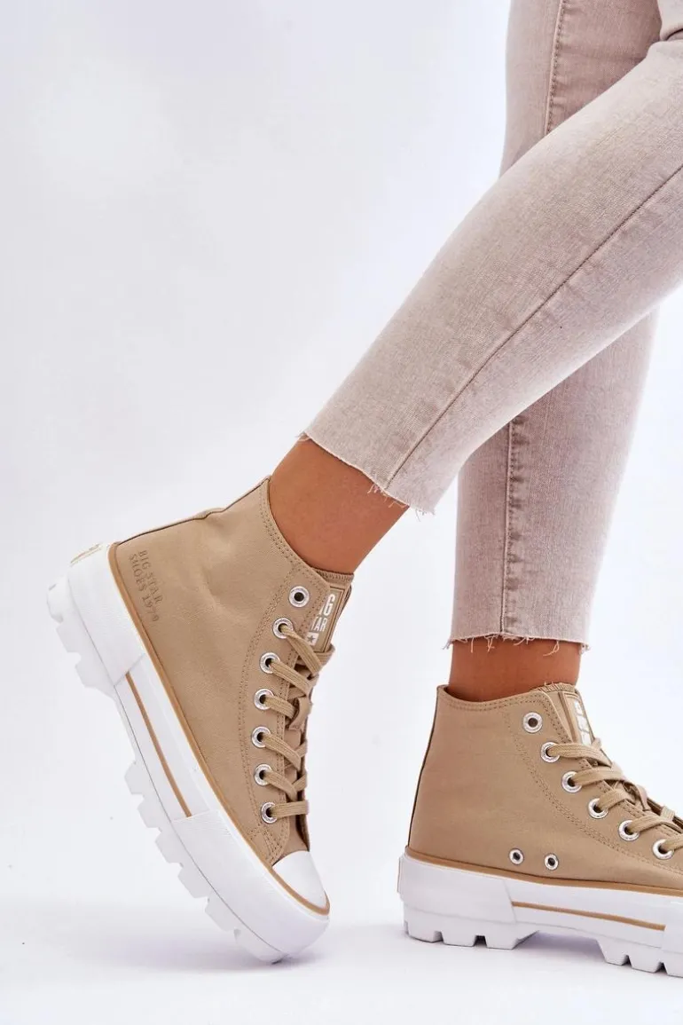 Wysokie Materiałowe Trampki Na Platformie Big Star LL274160 Beżowe