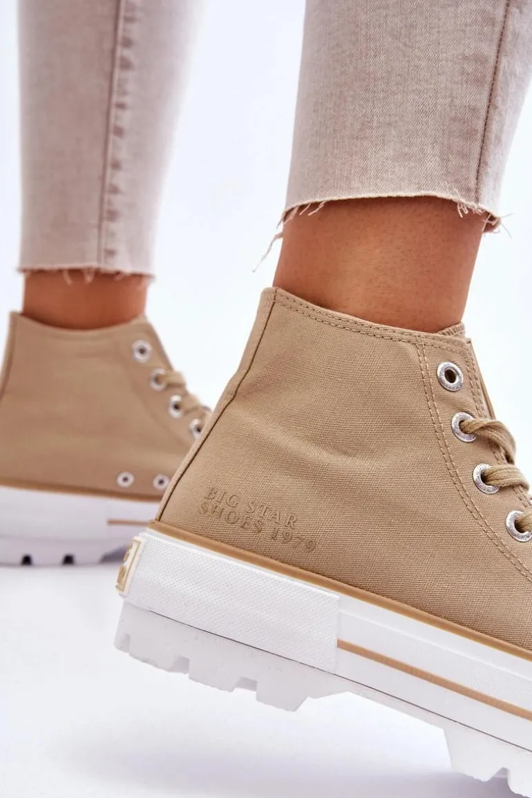 Wysokie Materiałowe Trampki Na Platformie Big Star LL274160 Beżowe