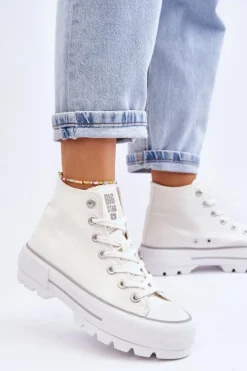 Wysokie Materiałowe Trampki Na Platformie Big Star LL274156 Białe