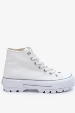Wysokie Materiałowe Trampki Na Platformie Big Star LL274156 Białe