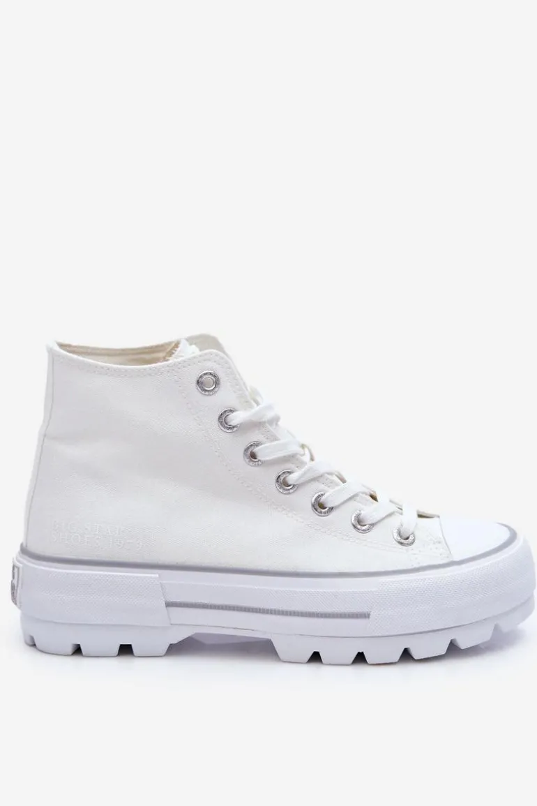 Wysokie Materiałowe Trampki Na Platformie Big Star LL274156 Białe