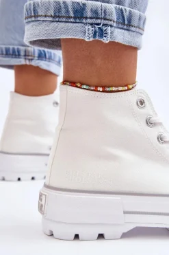 Wysokie Materiałowe Trampki Na Platformie Big Star LL274156 Białe