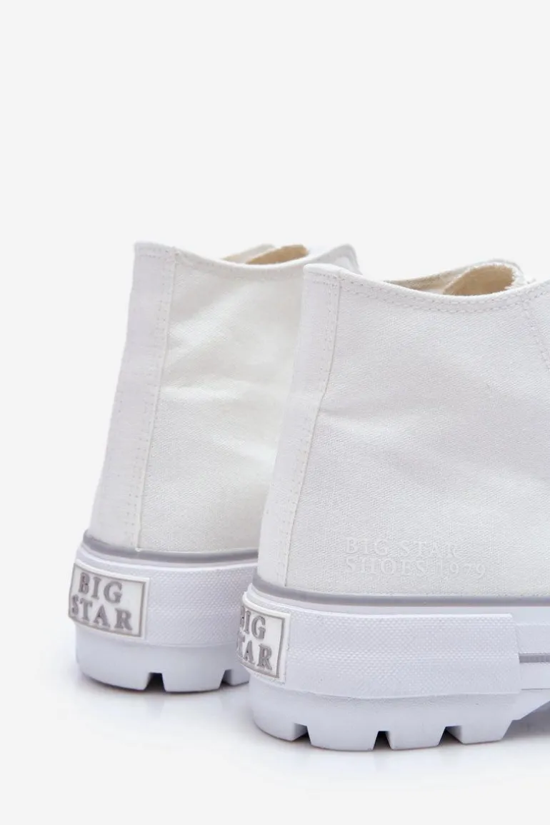 Wysokie Materiałowe Trampki Na Platformie Big Star LL274156 Białe