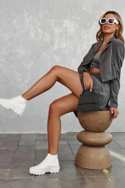 Wysokie Materiałowe Trampki Na Platformie Big Star LL274156 Białe