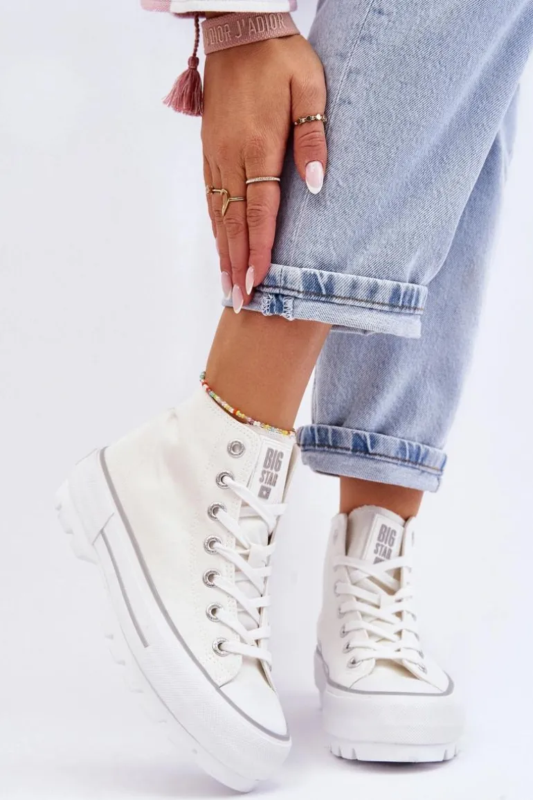 Wysokie Materiałowe Trampki Na Platformie Big Star LL274156 Białe