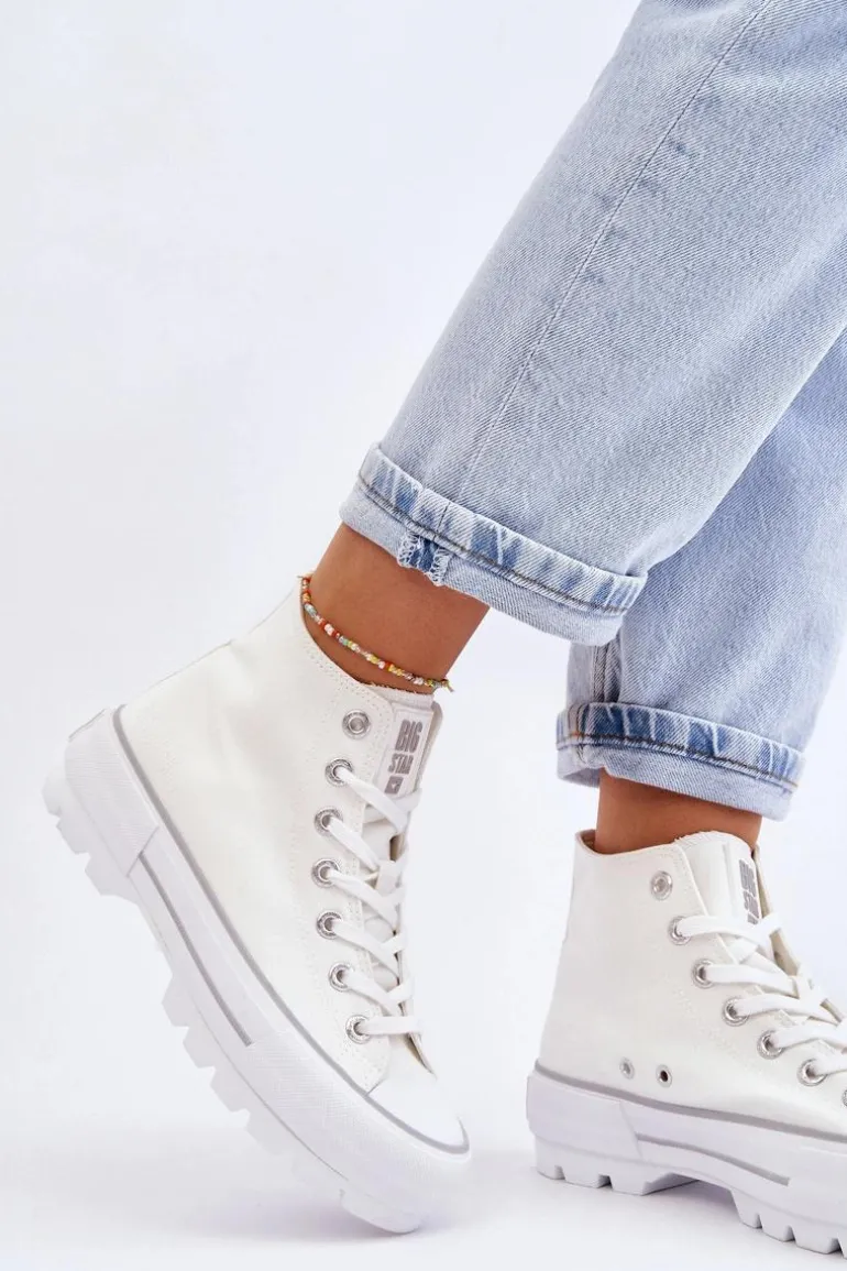Wysokie Materiałowe Trampki Na Platformie Big Star LL274156 Białe