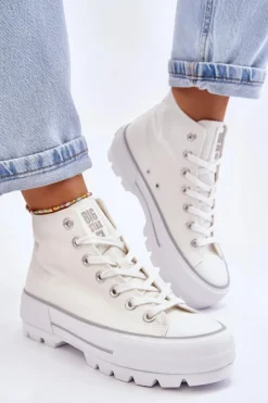 Wysokie Materiałowe Trampki Na Platformie Big Star LL274156 Białe