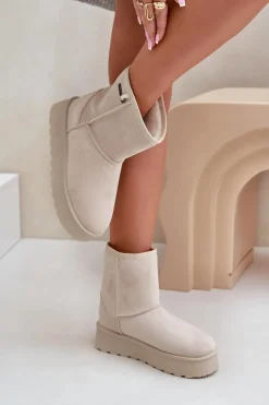 Wysokie Śniegowce Damskie Na Platformie Big Star OO274897 Jasnobeżowe