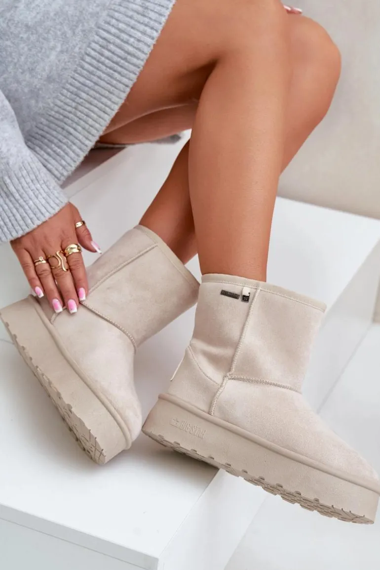 Wysokie Śniegowce Damskie Na Platformie Big Star OO274897 Jasnobeżowe