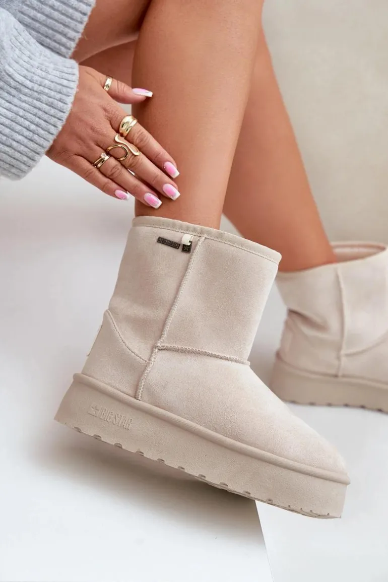 Wysokie Śniegowce Damskie Na Platformie Big Star OO274897 Jasnobeżowe