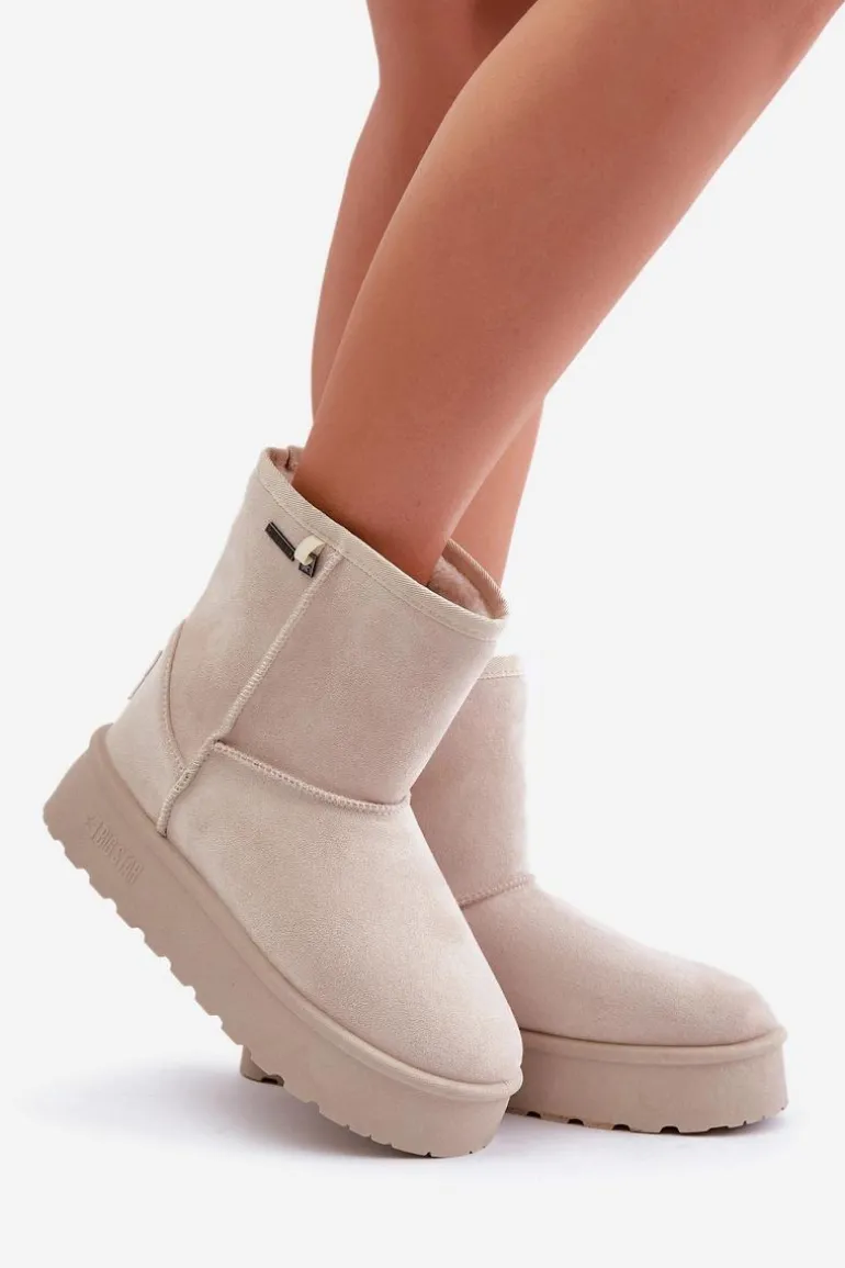 Wysokie Śniegowce Damskie Na Platformie Big Star OO274897 Jasnobeżowe