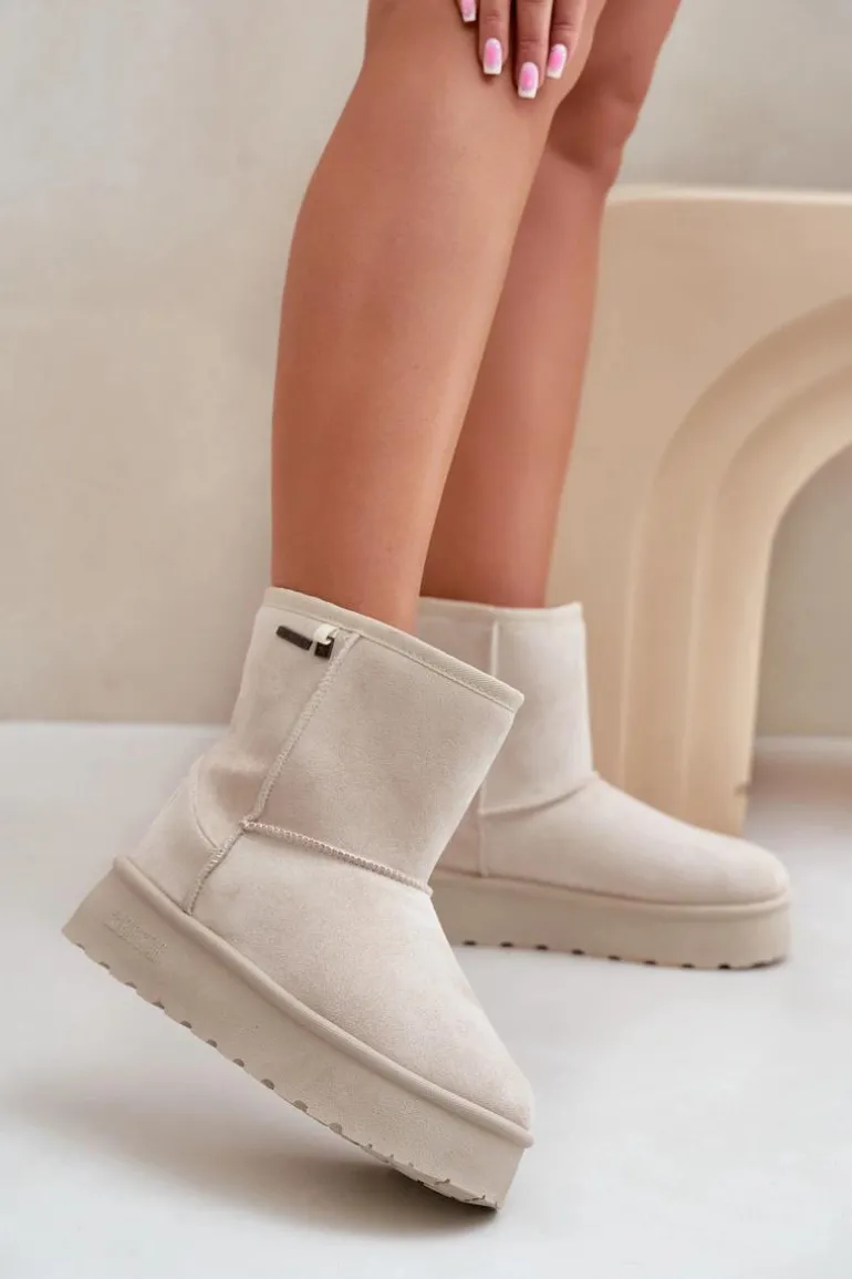 Wysokie Śniegowce Damskie Na Platformie Big Star OO274897 Jasnobeżowe