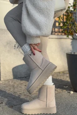 Wysokie Śniegowce Damskie Na Platformie Big Star OO274897 Jasnobeżowe