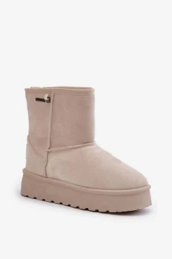 Wysokie Śniegowce Damskie Na Platformie Big Star OO274897 Jasnobeżowe