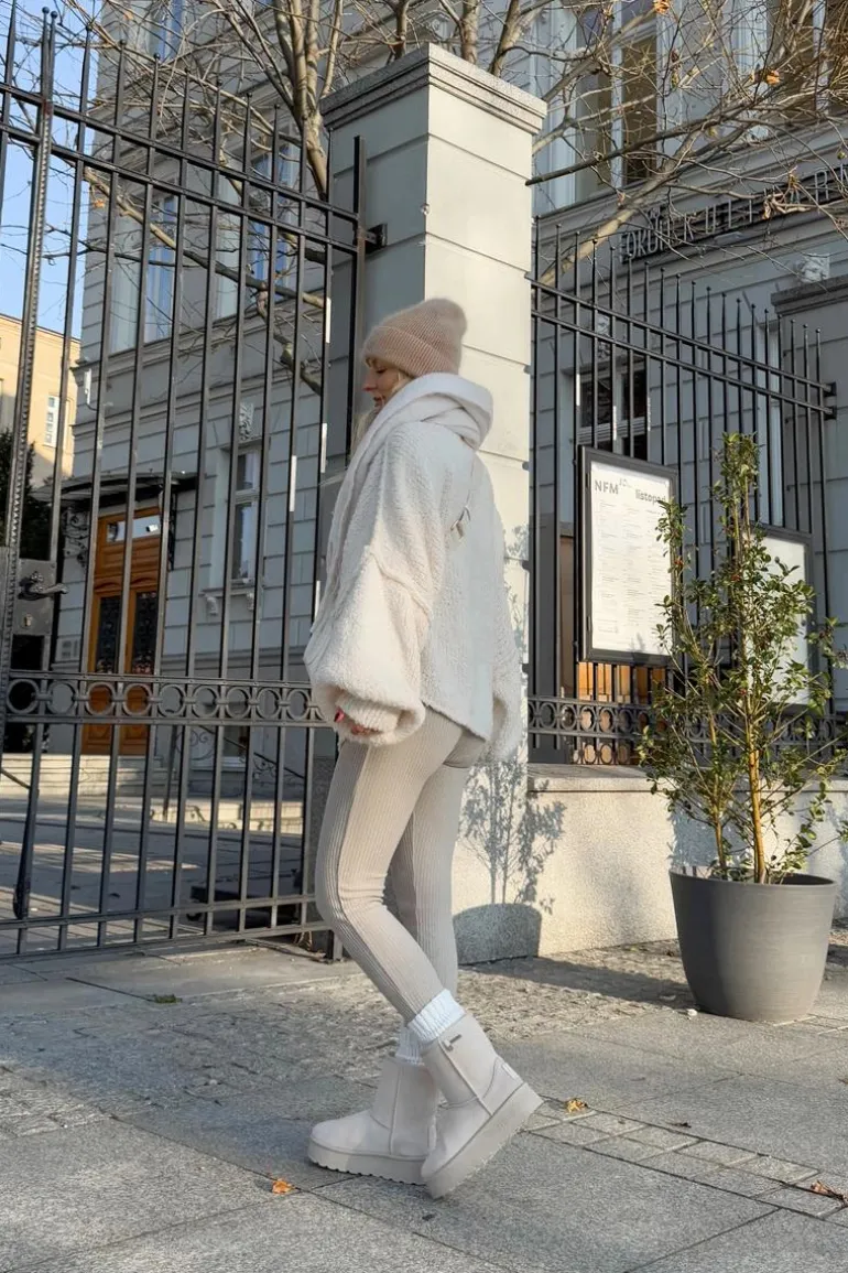 Wysokie Śniegowce Damskie Na Platformie Big Star OO274897 Jasnobeżowe