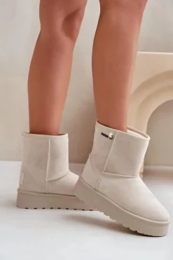 Wysokie Śniegowce Damskie Na Platformie Big Star OO274897 Jasnobeżowe