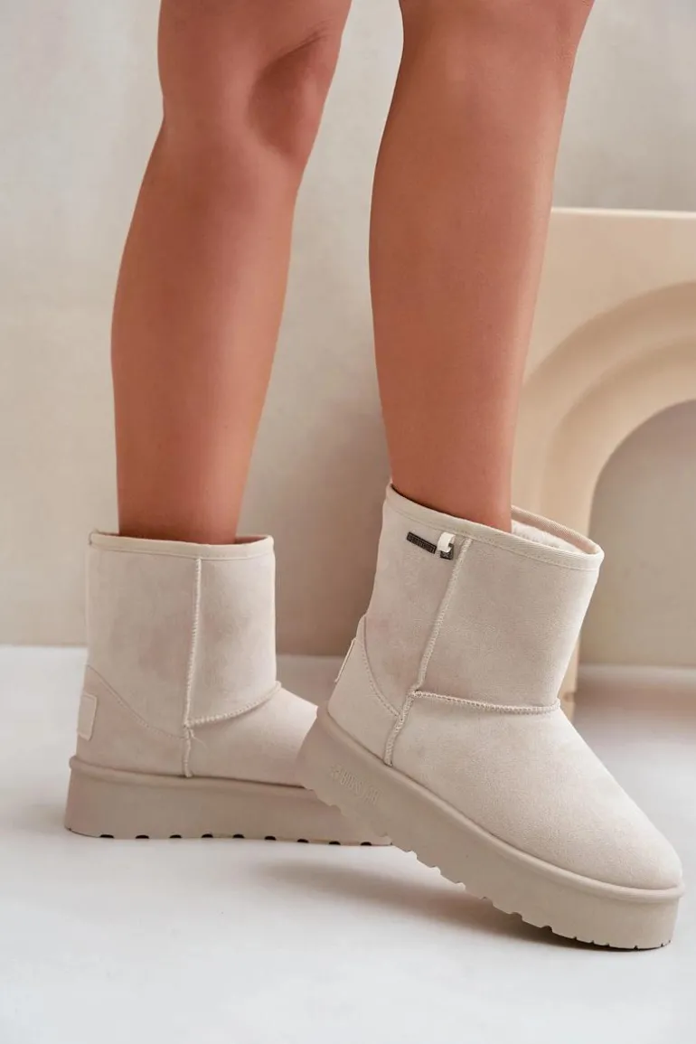 Wysokie Śniegowce Damskie Na Platformie Big Star OO274897 Jasnobeżowe