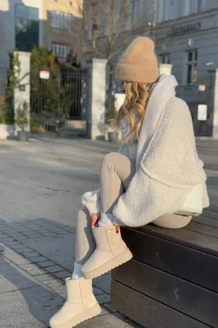 Wysokie Śniegowce Damskie Na Platformie Big Star OO274897 Jasnobeżowe