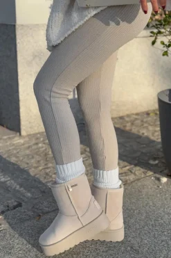 Wysokie Śniegowce Damskie Na Platformie Big Star OO274897 Jasnobeżowe