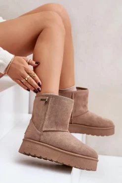 Wysokie Śniegowce Damskie Na Platformie Big Star OO274A097 Beżowe