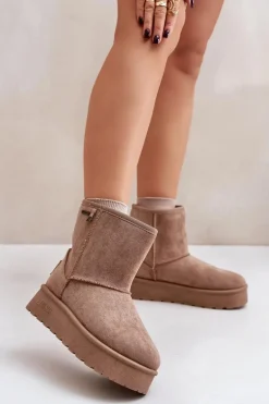 Wysokie Śniegowce Damskie Na Platformie Big Star OO274A097 Beżowe