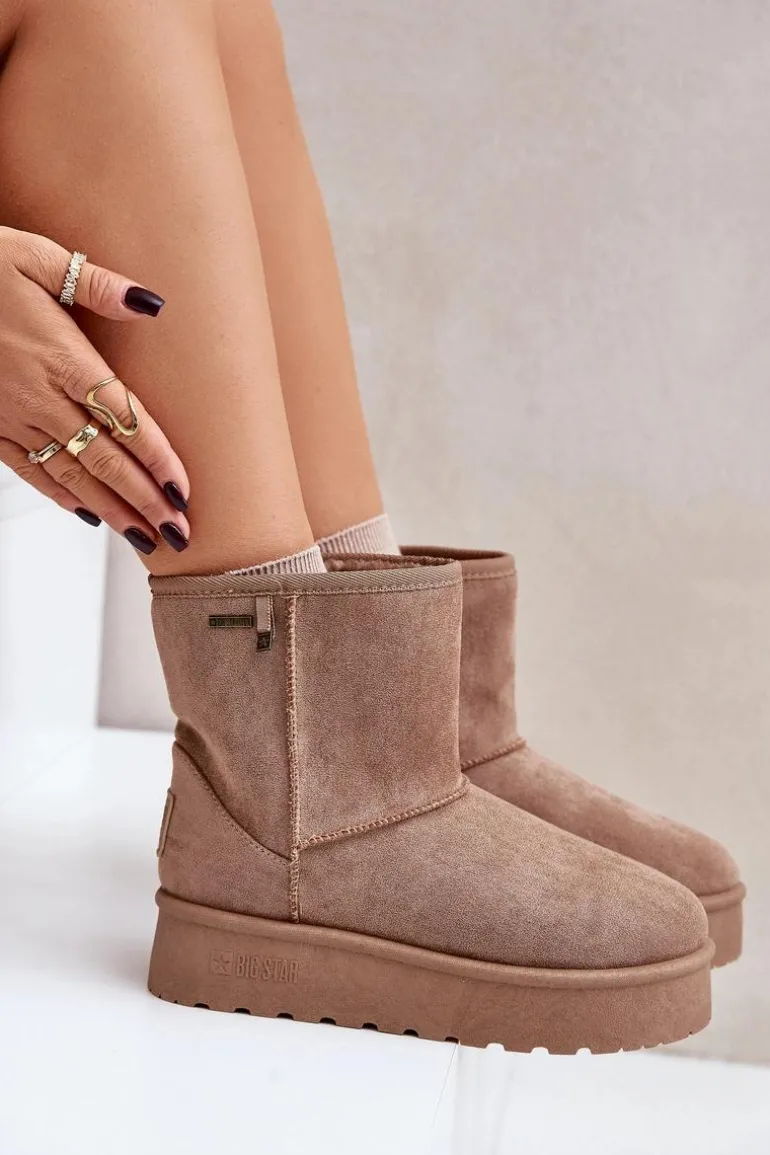 Wysokie Śniegowce Damskie Na Platformie Big Star OO274A097 Beżowe