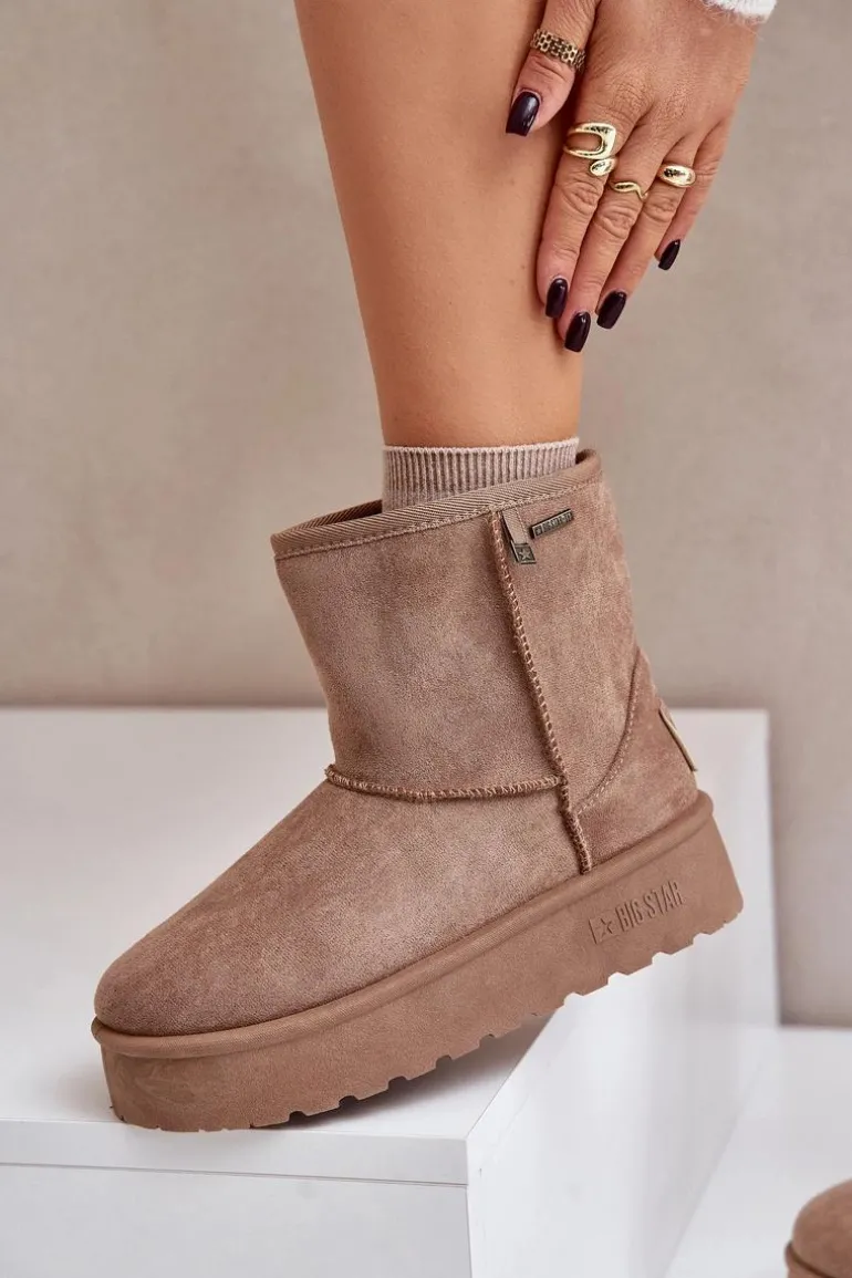 Wysokie Śniegowce Damskie Na Platformie Big Star OO274A097 Beżowe