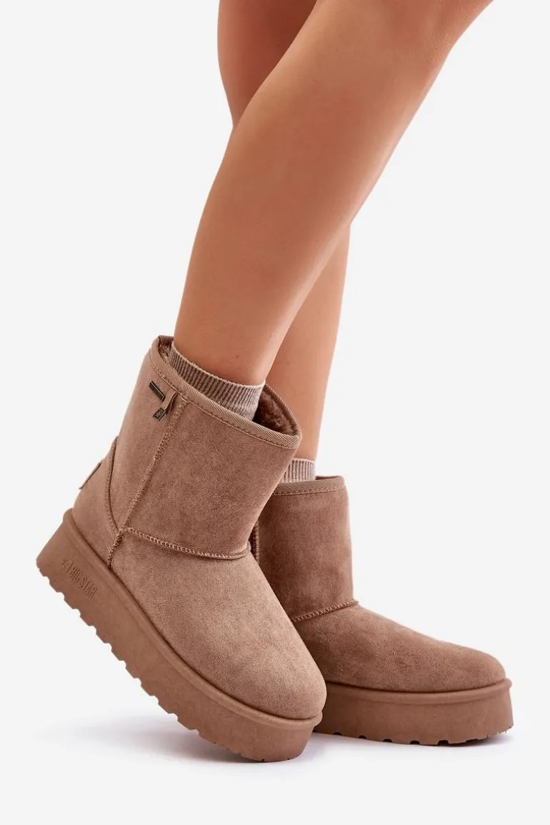 Wysokie Śniegowce Damskie Na Platformie Big Star OO274A097 Beżowe