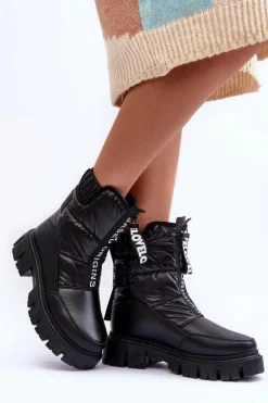 Wysokie Śniegowce Damskie Ocieplane Czarne Freoc