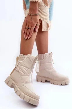 Wysokie Śniegowce Damskie Ocieplane Beżowe Freoc